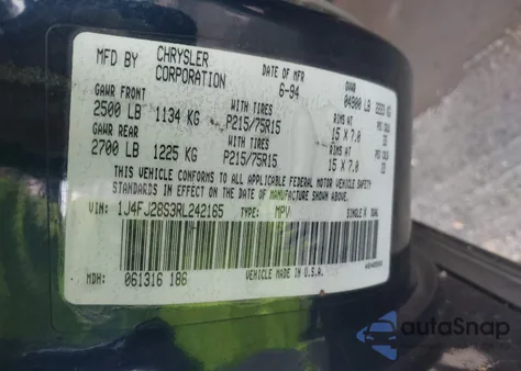 1994 Jeep Cherokee Se z USA, uszkodzony, nr VIN 1J4FJ28S3RL242165